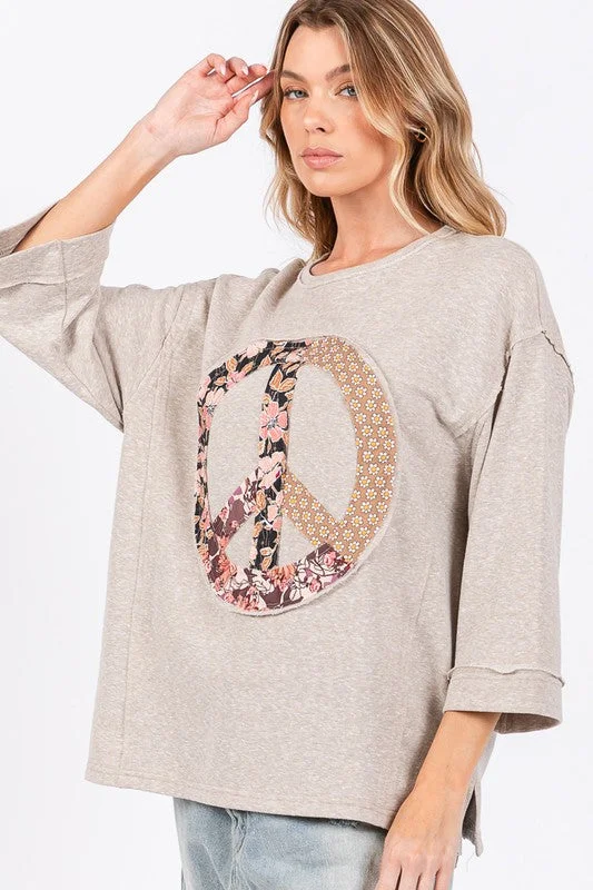 Members Only SAGE + FIG Floral Peace Patch Round Neck Top