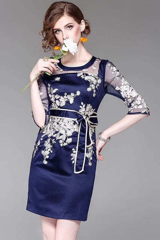 Quick Sale Navy Floral Embroidered Dress