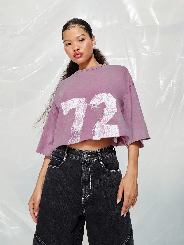 Buy Today SUMWON WOMEN Boxy Fit Crop Washed Tee With Number 72 Graphic Print
