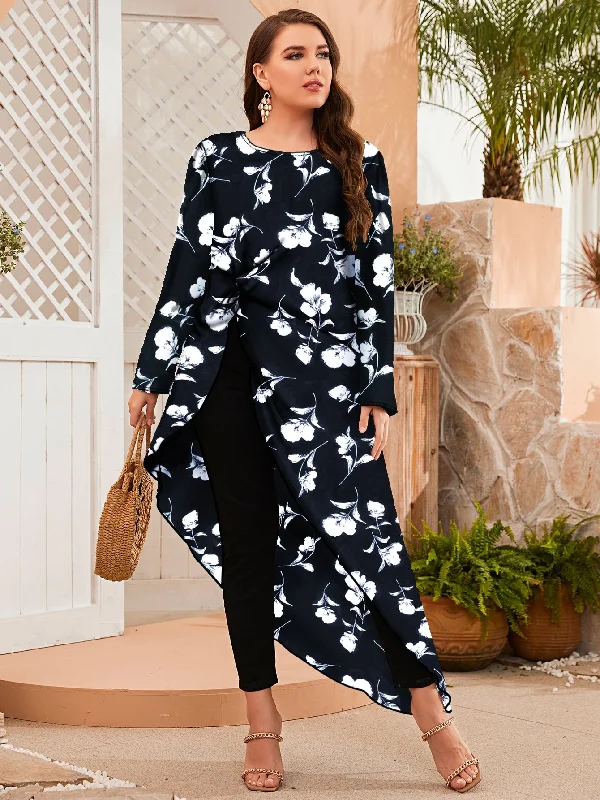 Weekend Savings Galore Floral Asymmetrical Long Sleeve Round Neck Asymmetrical Long Plus Size Blouse Weekend Savings Galore Floral Asymmetrical Long Sleeve Round Neck Asymmetrical Long Plus Size Blouse