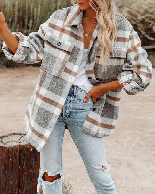 Exclusive Offers 2022 Latest Winter Plaid Patchwork Coat Casual Women Jacket Oversize Polyester Loose Women Clothing