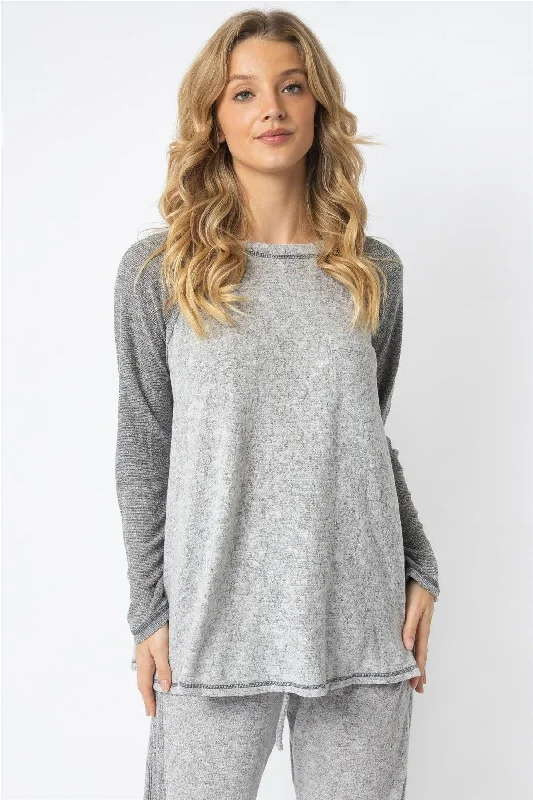 Weekend Bargains to Sizzle Heather Grey Textured Raglan Long Sleeve Top