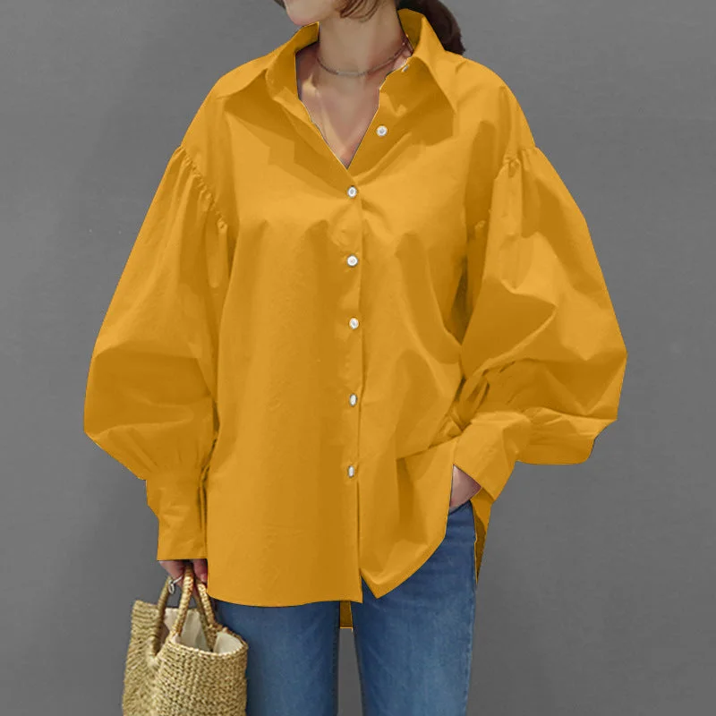 Weekend Savings Spectacular Casual Lapel Solid Color Single-Breasted Blouses Wholesale Womens Long Sleeve T Shirts