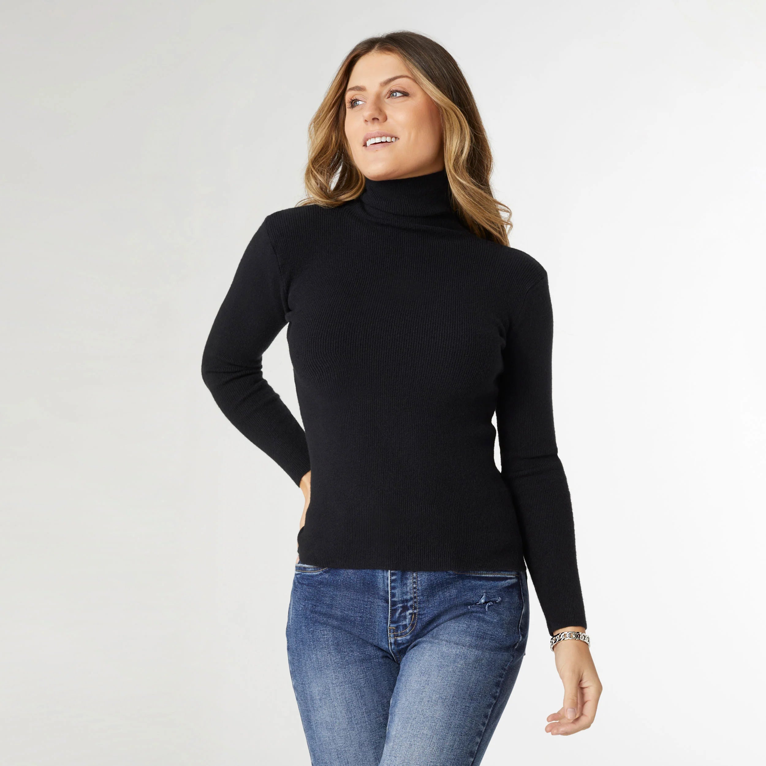 Sale Alert Black Funnel Neck Rib Knit Top