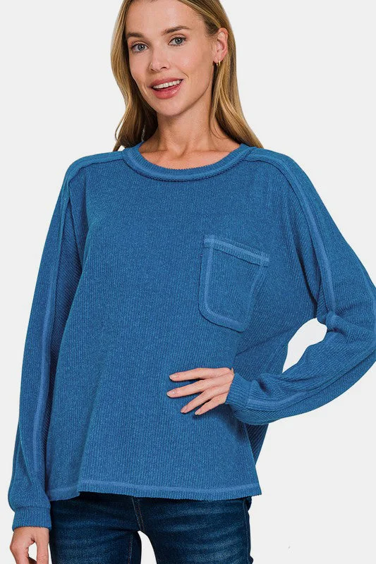 Daily Specials Zenana Full Size Contrast Stitching Brushed Ribbed Hacci Knit Top Plus Size Daily Specials Zenana Full Size Contrast Stitching Brushed Ribbed Hacci Knit Top Plus Size
