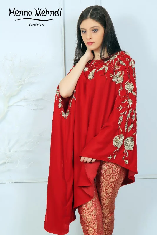 Weekend Offers That Shine Red Velvet Embroidered Cape