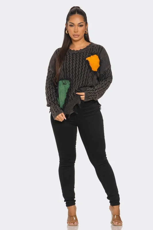 Massive Deal Washed up Patchwork Distressed Sweater