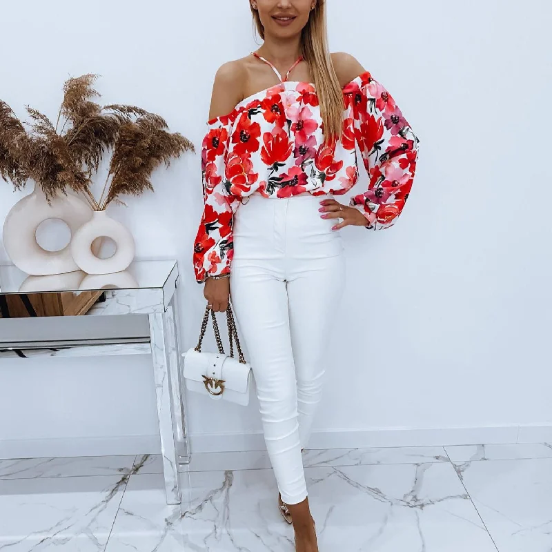 Clearance Sale Chiffon Sexy Sling Backless Off Shoulder Floral Tops Wholesale Womens Long Sleeve T Shirts Clearance Sale Chiffon Sexy Sling Backless Off Shoulder Floral Tops Wholesale Womens Long Sleeve T Shirts