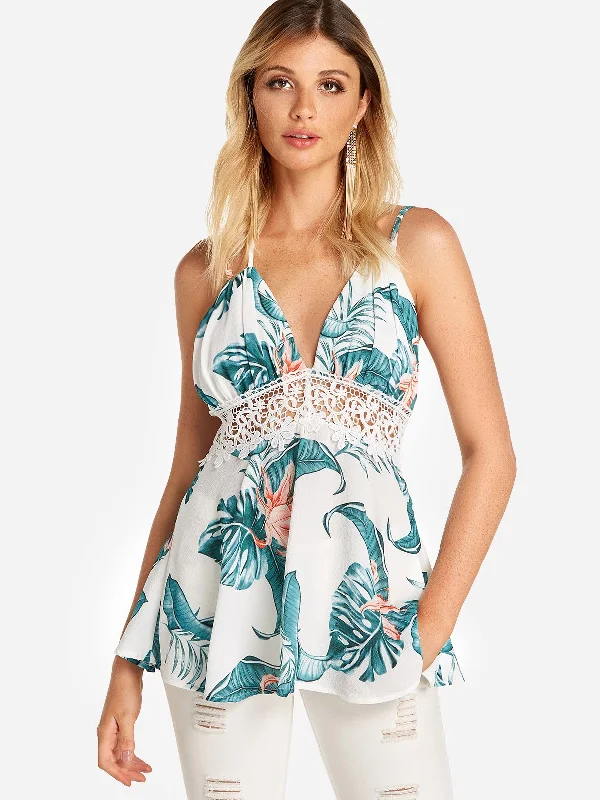 Weekend Specials to Celebrate Custom V-Neck Printed Lace Sleeveless White Camis