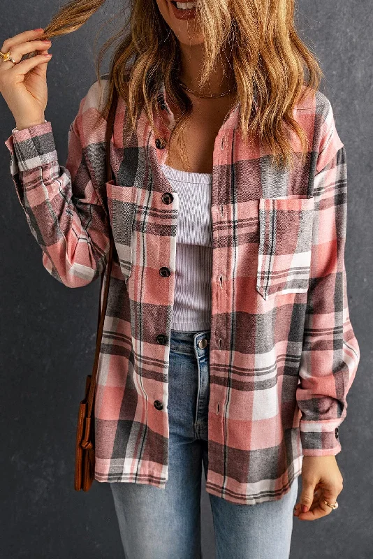 Super Sale Plaid Dropped Shoulder Longline Shirt