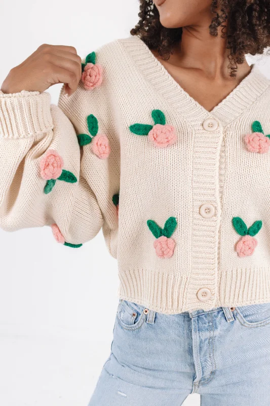 Weekend Deals That Spark Roses And Romance Cardigan - Cream
