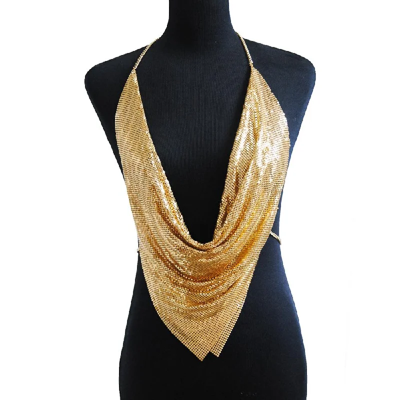 Warehouse Sale V Shape Charm Statement Body Jewelry Big Bra Necklaces Sexy Shining Metal Clothes For Women Body Chain
