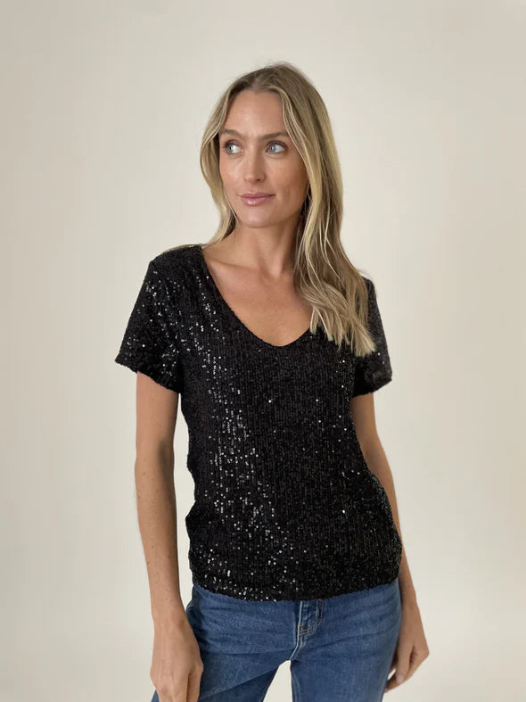 Savings Alert Black Sequin Anna Top