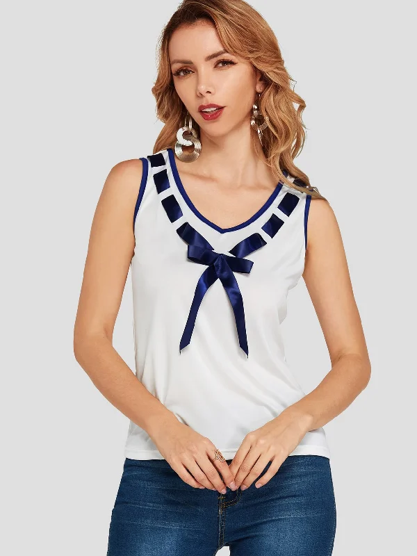 Fantastic Offers Wholesale Crew Neck Lace-Up Sleeveless White Tank Top