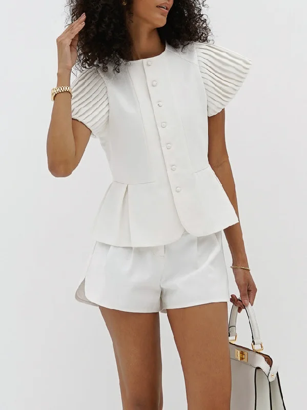 Friends and Family Sale Diane Pleat Shoulder Denim Top | White
