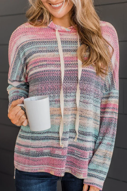 Extra Savings Multicolor Striped Print Drawstring Pullover Hoodie