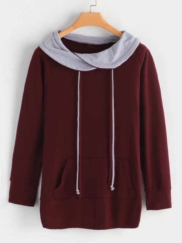 Limited Supply Custom Drape Sagging Plain Side Pockets Long Sleeve Burgundy T-Shirts