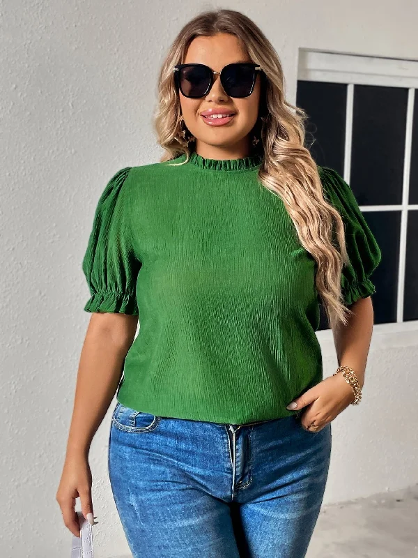 Exclusive Preview Plus Size Round Neck Flounce Sleeve Blouse