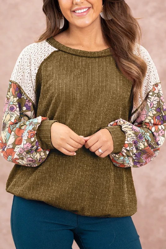 Great Deal Rose Pink Floral Patchwork Puff Sleeve Exposed Seam Top