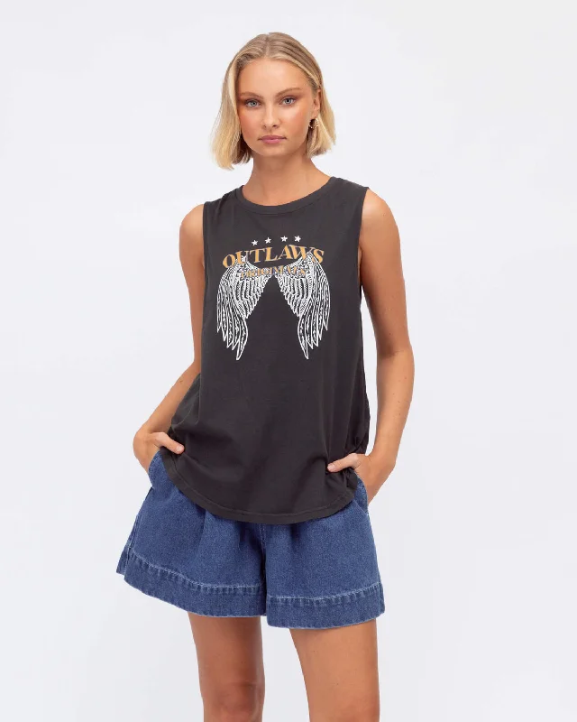 Weekend Deals That Sizzle Paper Heart Outlaw Vintage Singlet Tank Top - Black