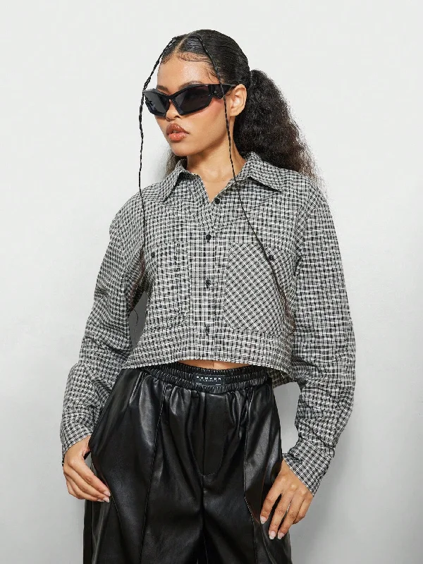 Weekend Savings Bonanza SUMWON WOMEN Cropped Check Shirt