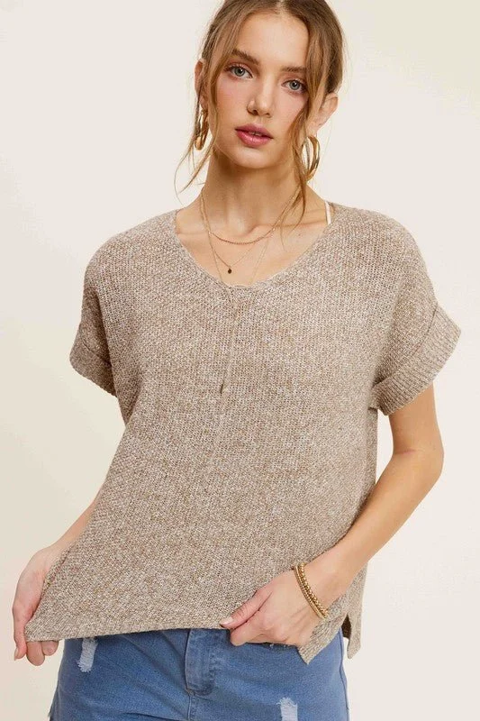 Grand Opening Sale V-Neck Short Sleeve Knit Top