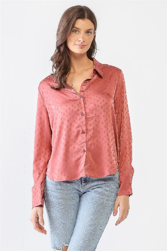 Extra Savings Satin Diamond Print Long Sleeve Button-Up Shirt /3-2-1