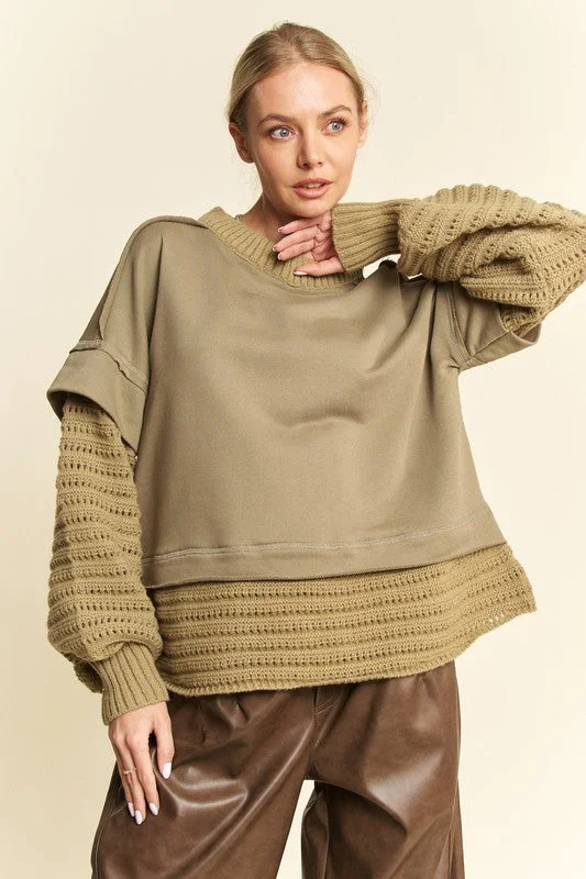 One-DAY Sale Davi & Dani Faux Layered Round Neck Sweater