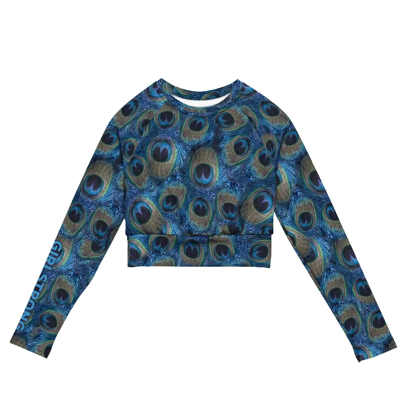 Super Deal THE ESSENTIAL, SOFT AND STRETCHY,  LONG SLEEVE FITTED CROP TOP PRETTY AS A PEACOCK