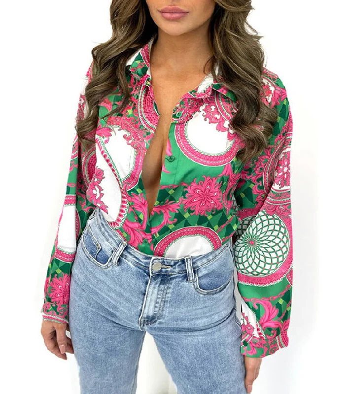Shop Now 2023 Amazon Hot Sale Spring Summer Blouses Women Long Sleeve Ladies Casual Loose Dressy Floral Print Women's Blouses & Shirts