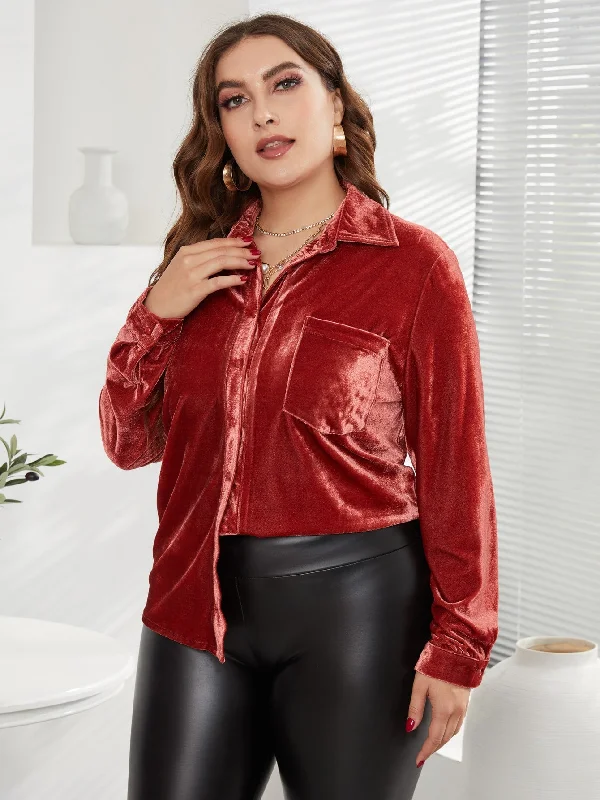 Weekend Bargains to Grab Plain Button Front Long Sleeve Collar Regular Plus Size Blouse Weekend Bargains to Grab Plain Button Front Long Sleeve Collar Regular Plus Size Blouse