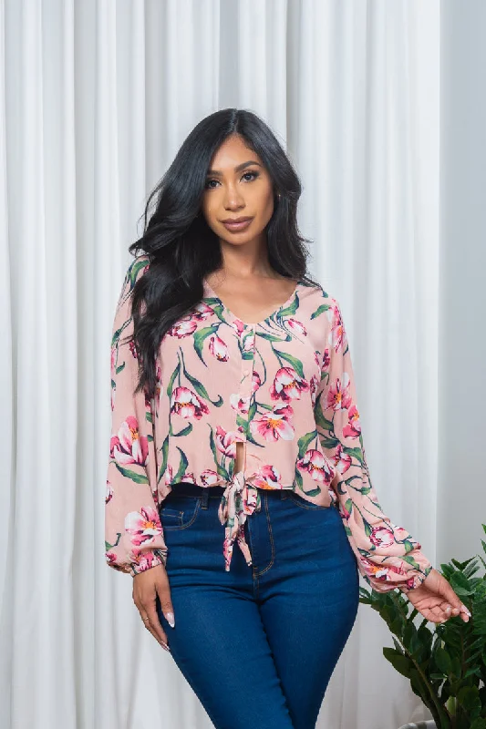 Reduced Price Long Sleeve Floral Print Button Down Top (185424)