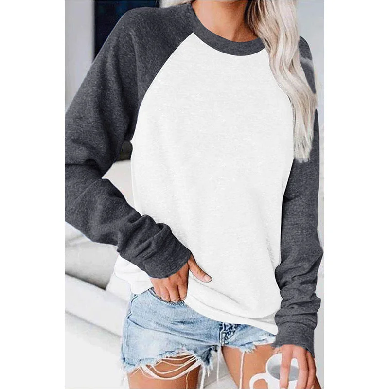 Seasonal Clearance New 2022 Female T-shirt Round collar Contrast Color Long Sleeve T Shirt Women spring  T-Shirts For Women Patchwork T Shirt