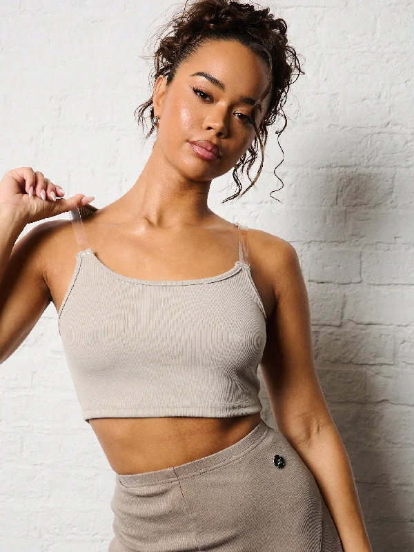 Bargain Blast SUMWON WOMEN Clear Front Strap Super Crop Tank Top