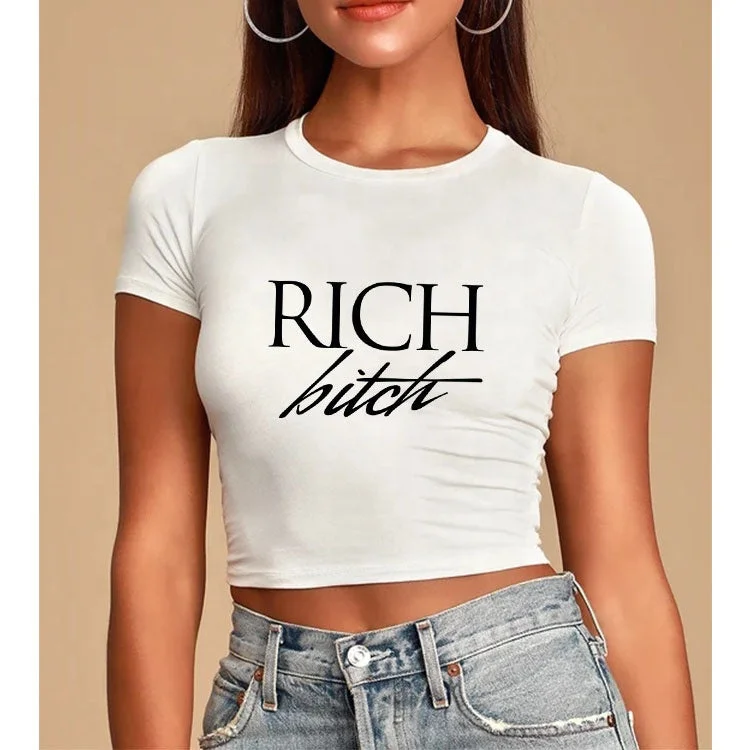 Special Savings High Quality Round Collar Customized Printed Crop Top   Lady 100% Polyester Women Cropped T-shirt