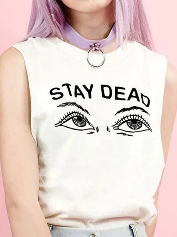 Weekend Deals That Dazzle Custom Sleeveless Eyes Pattern Round Neck Top