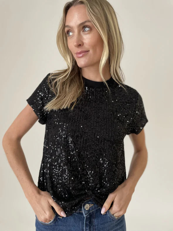 Deal Mania Black Sequin Twist Holly Top