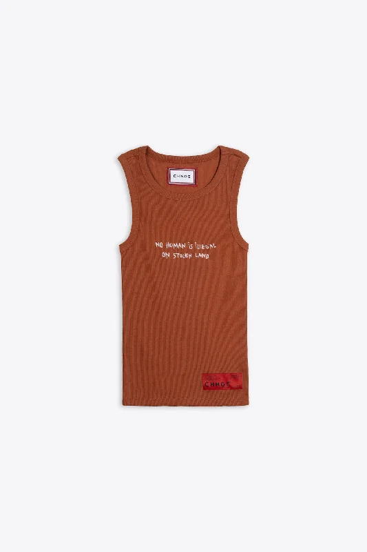 Limited Edition No Human is Illegal Heavyweight Rib Racer Tank (Clay)
