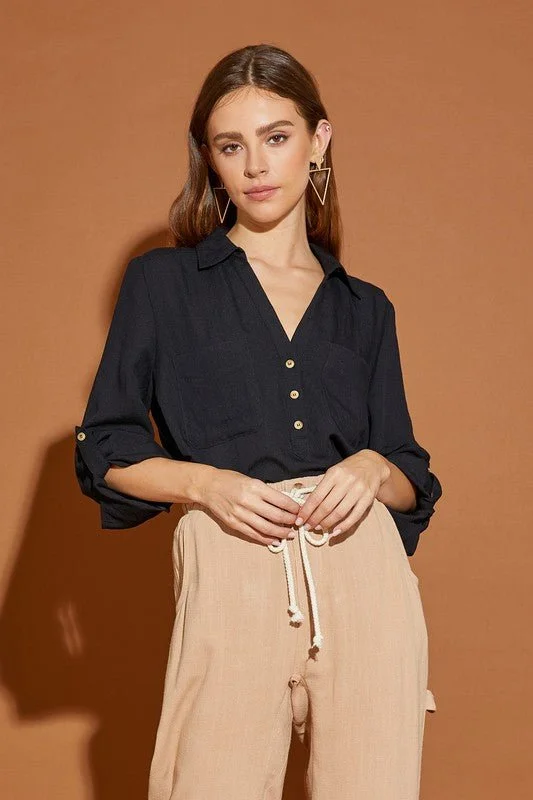 Weekend Deals That Impress V Neck Button Down Shirt