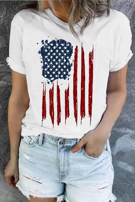 New Markdowns US Flag Graphic Round Neck Short Sleeve Tee
