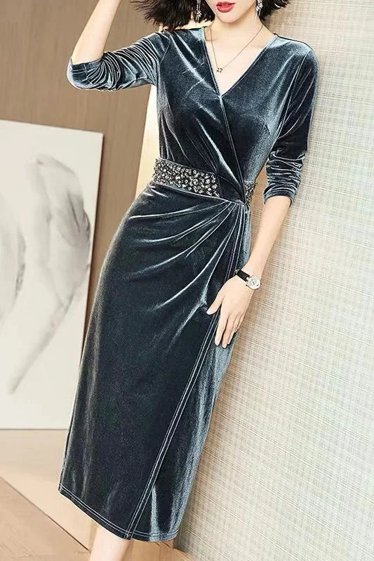 Discount Days Velvet Dress W/ Bead Detail