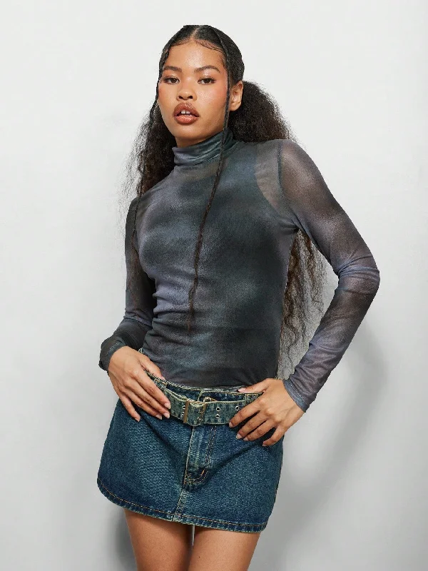 Weekend Discounts to Love SUMWON WOMEN High Neck Slim Fit Mesh Top