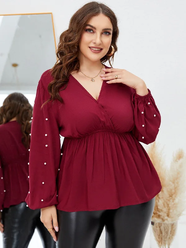 Weekend Deals You Can't Resist Plain Wrap Long Sleeve V Neck Regular Plus Size Blouse Weekend Deals You Can't Resist Plain Wrap Long Sleeve V Neck Regular Plus Size Blouse