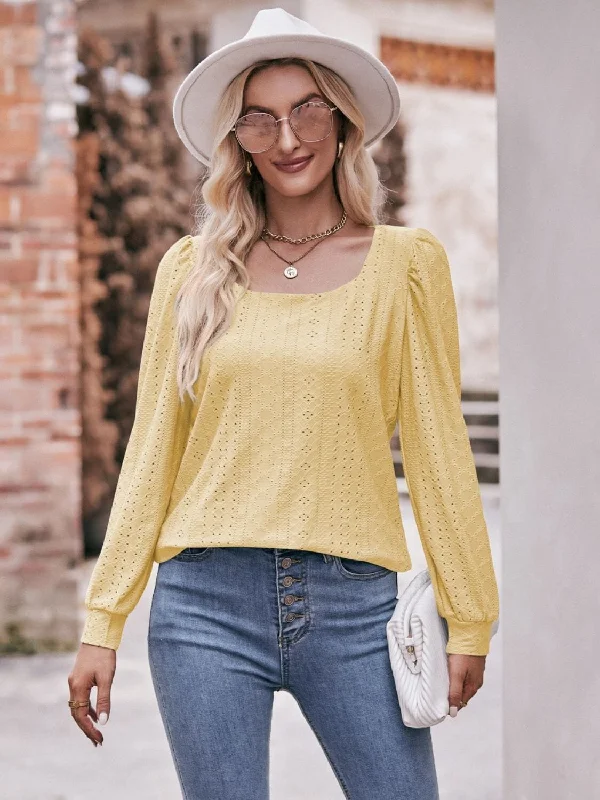 Friends and Family Sale Eyelet Square Neck Puff Sleeve Blouse