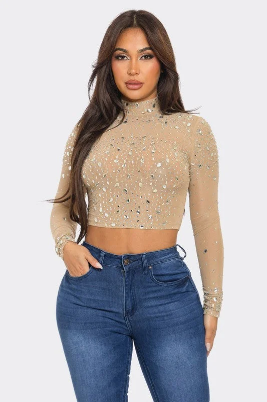 Special Buy Bejeweled Crop Nude Top