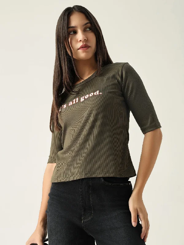 Deal Dash Women Solid Olive T Shirt