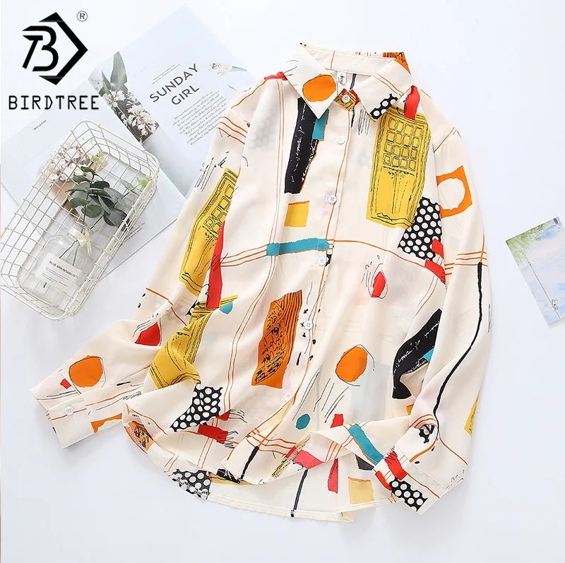 Make Your Weekend Count with Savings 2022 Women Autumn Korean Vintage Long Sleeved Shirts Fashion Printed Floral Casual Chiffon Blouse Shirt T18215Y