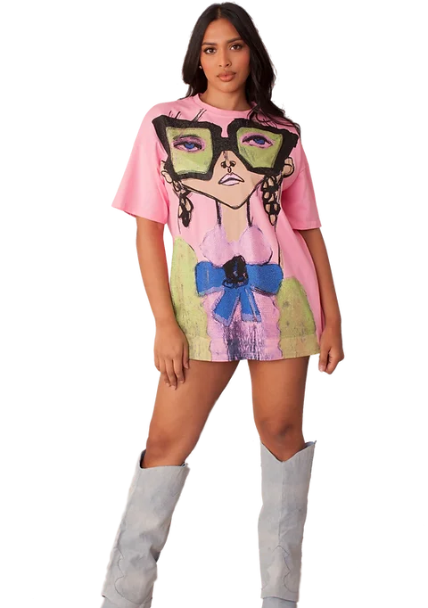 Half Price Let's Face it Big Glasses T-Shirt - (Pink & Royal Blue)
