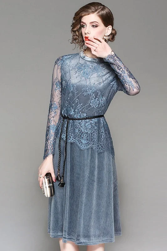 Act Fast Velvet Dress W/ Lace Overlay