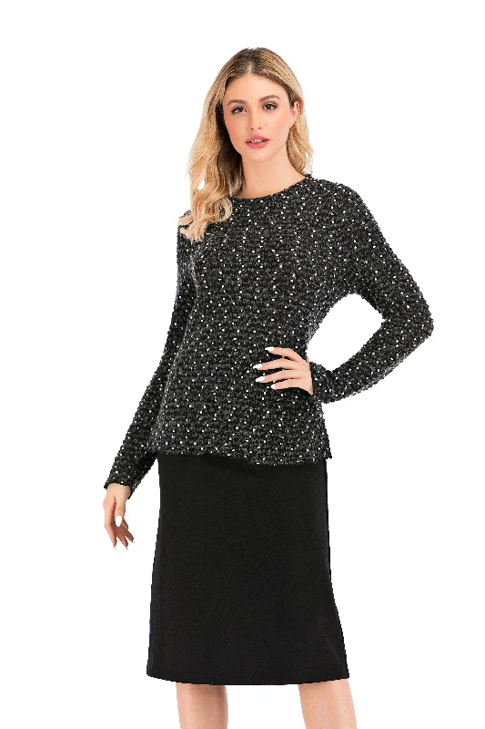 Weekend Offers That Impress Elegant Black & White Long Sleeve Sweater